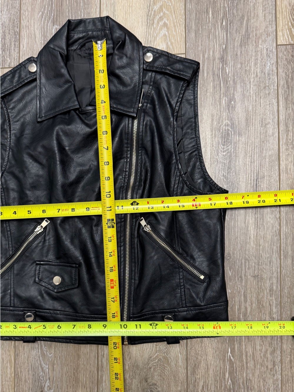 Black Faux-Leather Moto Vest with Asymmetric Zip - Picture 3 of 8